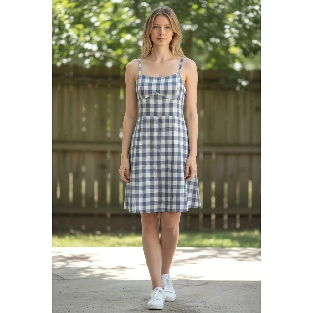 Promesa Gray Gingham Check Cutout Back Cotton Sundress NDC1002 NWT Large